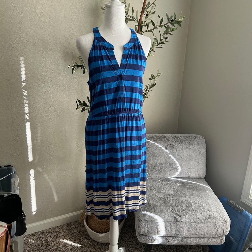 Old Navy Sleeveless Blue Multi Color Midi Dress Size LG